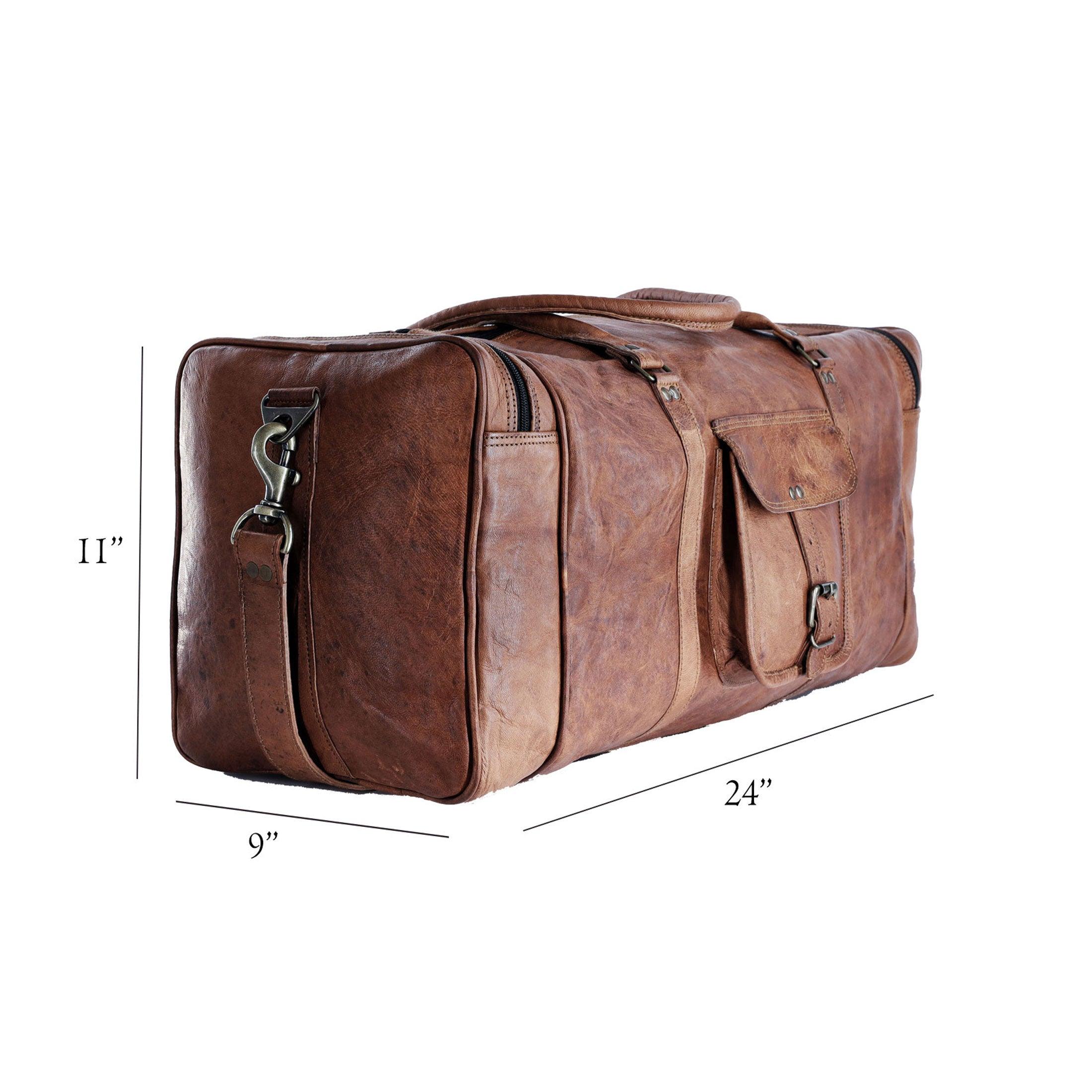 Leather Duffel Bag Large 24-Inch Square Duffel - Travel, Gym, Sports, Overnight, and Weekender Bag for Men and Women