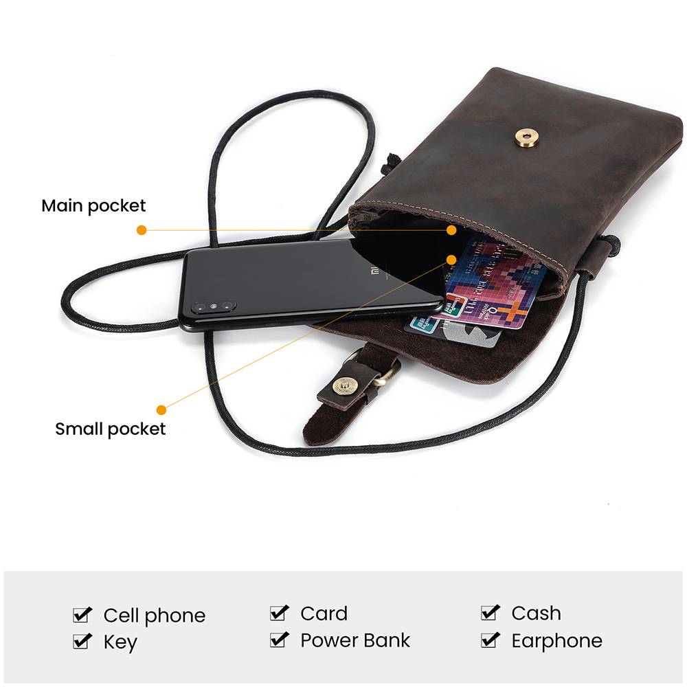 Unisex Full-Grain Leather Crossbody Phone Bag – Vintage Buckle Shoulder Purse