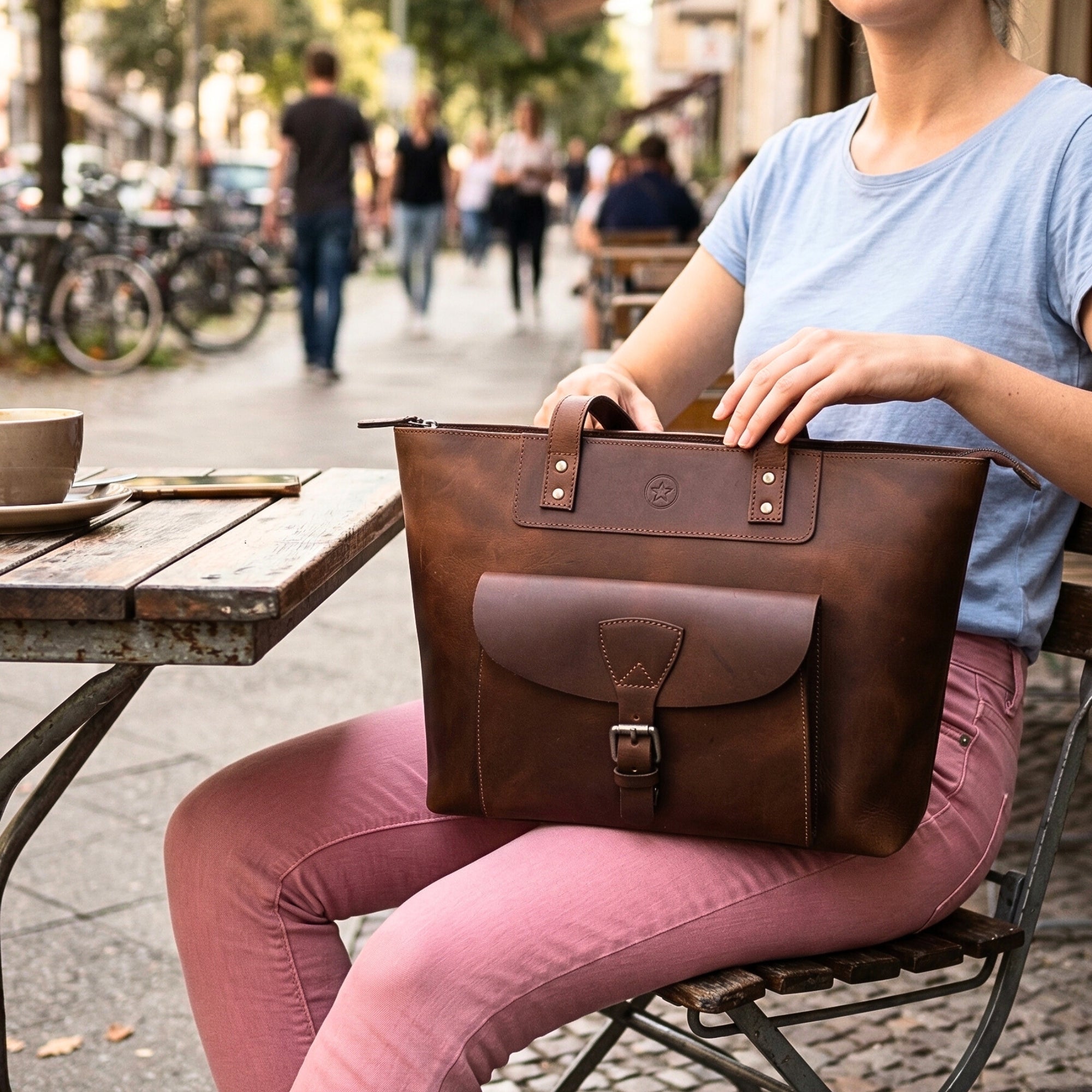 Velour Leather Tote Bag