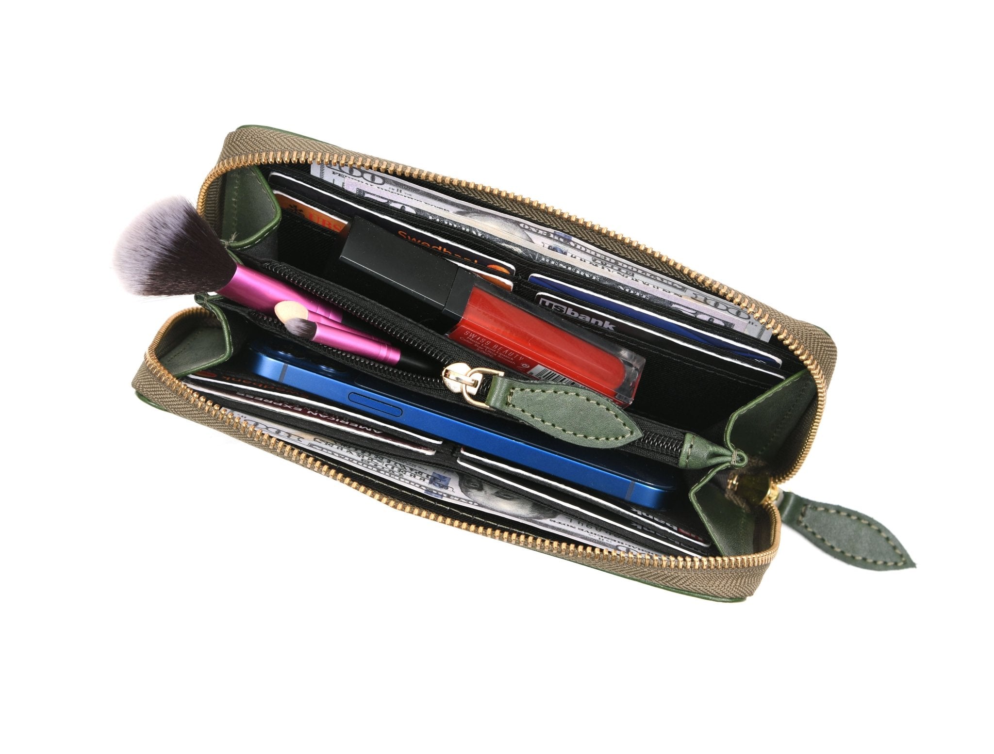 Vintage Full-Grain Leather Zip Wallet – Compact Travel Card & Cash Organizer