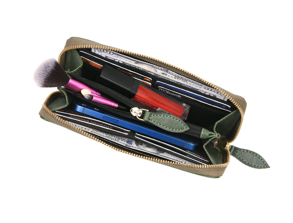 Vintage Full-Grain Leather Zip Wallet – Compact Travel Card & Cash Organizer
