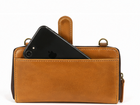 Tucson Caramel Hand-Tooled Leather Clutch – Full-Grain Handmade Wallet