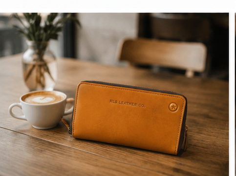 Tucson Caramel Hand-Tooled Leather Clutch – Full-Grain Handmade Wallet
