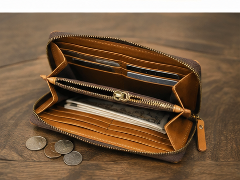Tucson Caramel Hand-Tooled Leather Clutch – Full-Grain Handmade Wallet