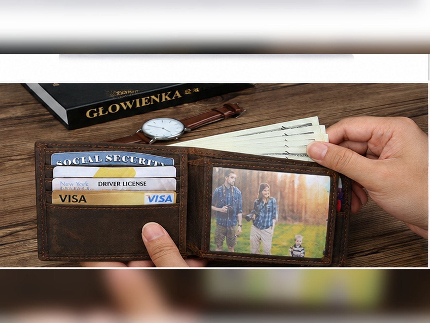 Retro Full-Grain Leather Bifold Wallet – Classic Card & Cash Organizer