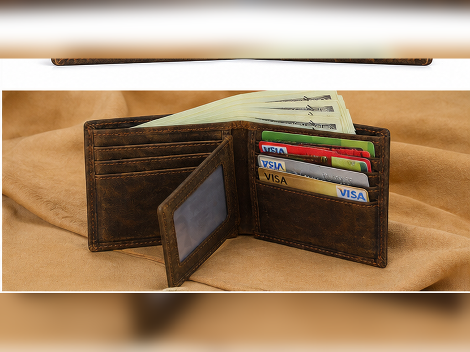 Retro Full-Grain Leather Bifold Wallet – Classic Card & Cash Organizer