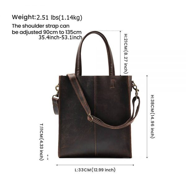Unisex Leather Crossbody Tote Bag With Adjustable Strap