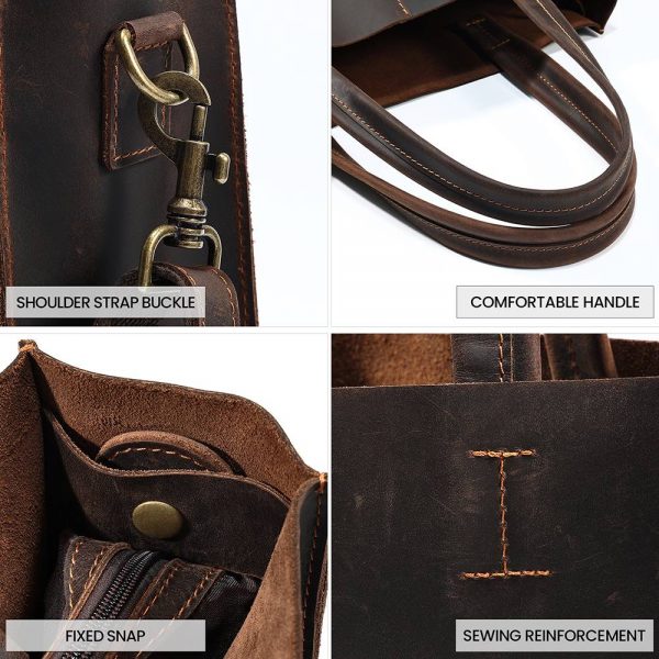 Unisex Leather Crossbody Tote Bag With Adjustable Strap