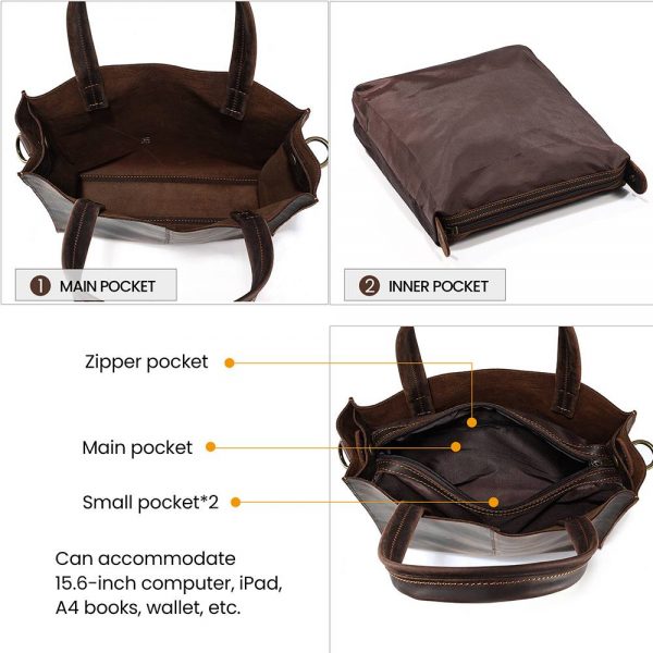 Unisex Leather Crossbody Tote Bag With Adjustable Strap